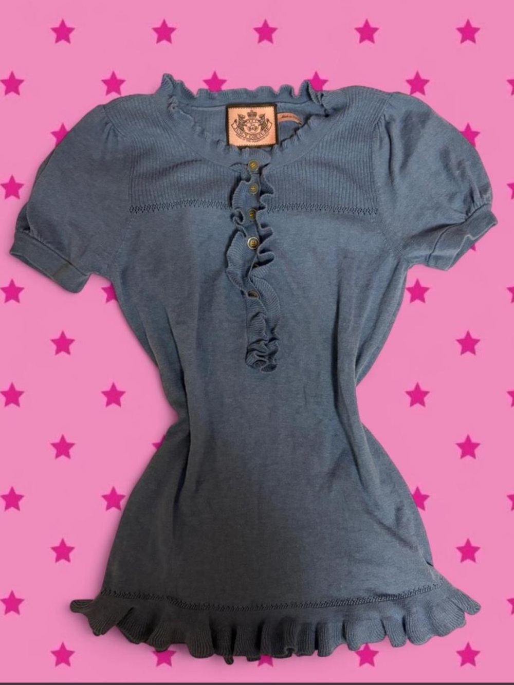 Vintage Juicy Couture Boue Ruffled Button-Front Top